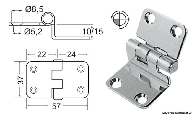 Cerniera Inox 57x37x10 Mm